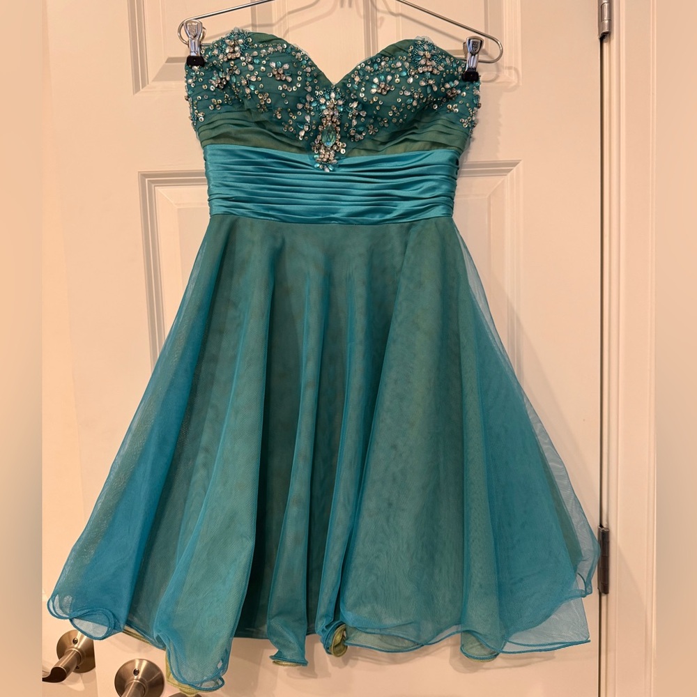 Adrianna Papell Blue and Green Beaded Dress